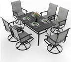 Pamapic 7 Pieces Patio Dining Set, Outdoor Dining Set All-Weather for Backyard Poolside Garden Deck, Modern Outdoor Table and Chairs Set with 6 Textilene Swivel Chairs,Gray
