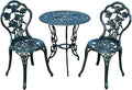 Oakland Living Cast Aluminum Conversation Metal Antique 3 Piece Patio Rose Bistro Set, Verdi Green