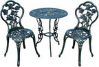 Oakland Living Cast Aluminum Conversation Metal Antique 3 Piece Patio Rose Bistro Set, Verdi Green
