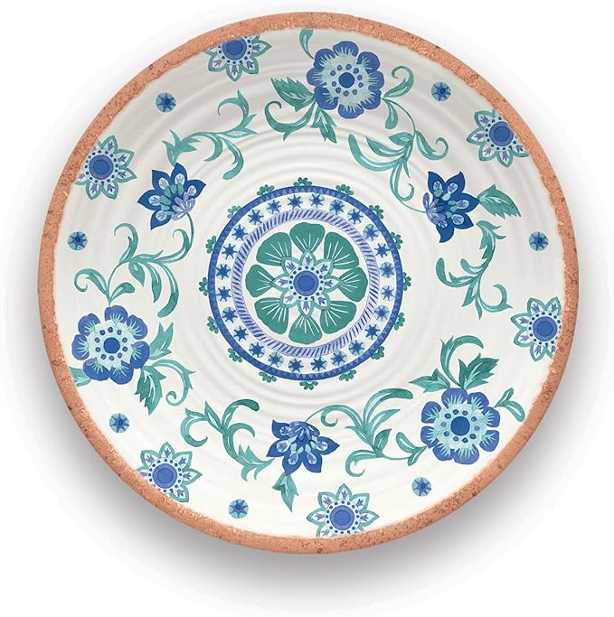 TarHong Rio Turquoise Floral Salad Plate, 8.5", Melamine, Set of 6