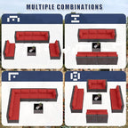 Patio Furniture Set 9-Pieces Outdoor Furniture for Backyard Wicker Sectional Sofa Set, Rattan Patio Conversation Set with Thickened Cushions and Glass Coffee Table, Red