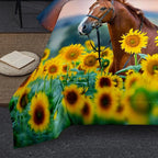 NINENINE Horse Comforter Bedding Set King for Boys Teens,Horse Walking Among Sunflowers Pattern Printed Bedding Set,Sunflower Comforter Set,Soft Microfiber Quilt Set with Matching Pillowcase#5002