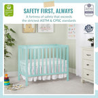 Edgewood 4-In-1 Convertible Mini Crib In Mint, JPMA Certified, Non-Toxic Finish, New Zealand Pinewood, With 3 Mattress Height Settings, Included 1" Mattress Pad