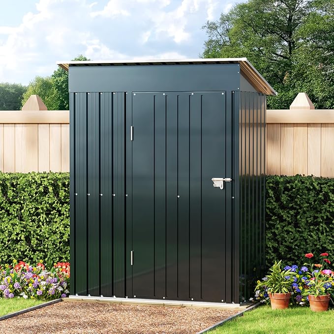 5X3X6.1FT Outdoor Steel Storage Shed with Frame Floor and Lockable Doors, Ideal for Garden, Backyard, Patio Storage