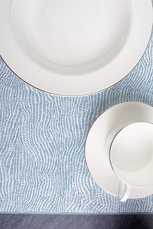 Mintrico placemat for Dining Table Set of 2 Silicone Heat Resistant Non Slip (2, Blue Lines) …