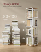 VASAGLE 4-Tier Rotating Bookshelf, Bookcase with Bookends for Small Spaces, Corner Shelf, Steel Frame, Natural Beige and Cloud White ULLS127W67