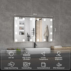 Hasipu LED Bathroom Mirror with Lights, 40" x 24" Hollywood Wall-Mounted Bathroom Mirror with 16 Dimmable Bulbs, 3 Colors Modes, Touch Control, Anti-Fog, Memory Function, Shatter-Proof, ETL Listed