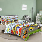 Tailor Shop Construction Vehicle Truck Kids Comforter Set Twin Size，Cartoon Excavator Bedding Sets Comforter Cover for Boys Childs Teens ，Tractor Mixer Room Decor with 1 Comforter 1 Pillowcases…