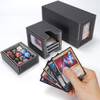 AFIING MTG Commander Card Storage Box - Fits 200 Double Sleeved Cards,3-in-1Card Deck Case,Strong Magnet Card Organizer For Magic Commander TCG CCG,4Dividers &2 Toploaders, Black/Grey