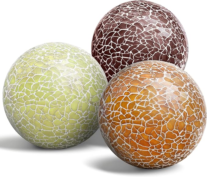 3 PCS 3.35inch Glass Mosaic Sphere Balls Mix Color Table Bowls Vases Centerpieces Set Christmas Party Living Room Thanksgiving Wedding Festival Decorative Orbs