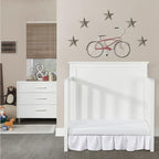 Ava 4-in-1 Convertible Mini Crib in White, Greenguard Gold Certified, Non-Toxic Finish, Comes with 1" Mattress Pad, with 3 Mattress Height Settings