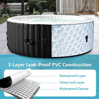Round Inflatable Hot Tub, 2-4 Person Portable Blow up Hot Tub, Leak-Proof PVC Outdoor Spa with 120 Air Jets, Insulated Cover & Heater Pump, 71” X 71” X 25”