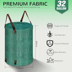 Leaf Collector Bag with Lid, Shoulder Strap, and Drawstring – Reusable Yard Garden Bag for Leaves and Lawn Trash, Perfect for Leaf Removal, Yard Clean-Up (Without lid, 32 Gallon)