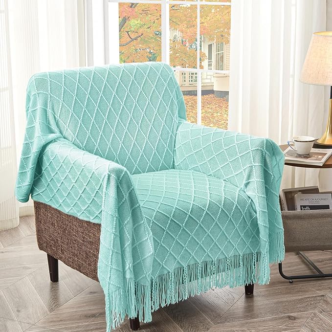 inhand Knitted Throw Blanket for Couch and Bed, Soft Living Room Home Decor Knitted Blanket with Tassel, Outdoor Lightweight Breathable Summer Blanket, Farmhouse Warm Woven Decorative, 50"x60"