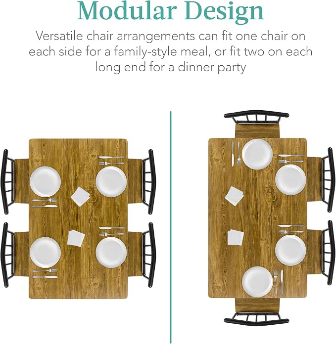 Best Choice Products 5-Piece Metal and Wood Indoor Modern Rectangular Dining Table Furniture Set for Kitchen, Dining Room, Dinette, Breakfast Nook w/ 4 Chairs - Brown