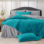 Bedsure Teal Twin Comforter Set - 5 Pieces Reversible Twin Bed in a Bag, Extra Long Twin Bed Set with Comforters, Sheets, Pillowcase & Sham, Twin Bedding Sets for College