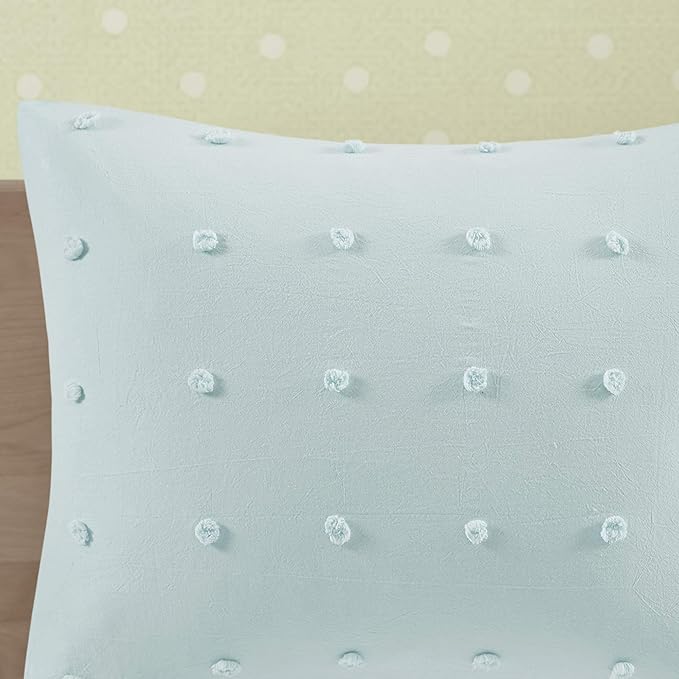 Callie Cotton Jacquard Weave Colorful Pom Pom Kids Comforter sets, Down Alternative Shabby Chic All Season Girls Bedding, Bedroom Decor, Twin/Twin XL, Aqua 4 Piece