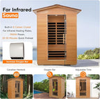 Outdoor Sauna Far Infrared Saunas Dry Sauna Room Canadian Hemlock Wood Wooden Sauna Spa 1950W Low-EMF with Cup Holder and Towel Rack for Two Person 47 * 39 * 82inch