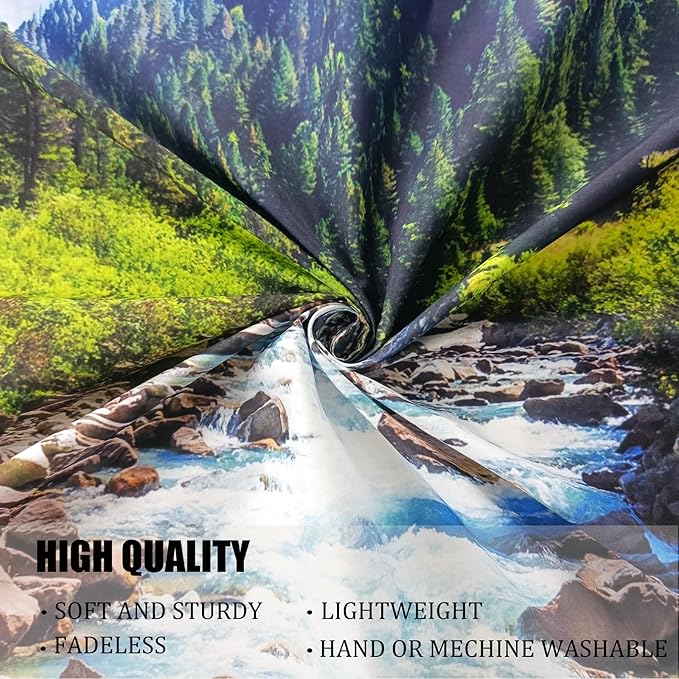 Nature Forest Mountain Tapestry Green Pine Tree Stream Tapestry White Clouds Flowing River Valley Landscape Scenery Tapestries Wall Hanging for Bedroom Dorm Living Room Office Classroom 47 x 35 Inch