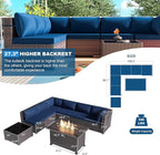 Kullavik 8 Pieces Outdoor Patio Furniture Set with 43" 55000BTU Gas Propane Fire Pit Table PE Wicker Rattan Sectional Sofa Patio Conversation Sets,Dark Blue