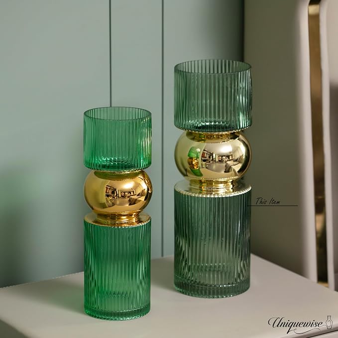 14-Inch Decorative Green Tall Glass Vase - Modern Minimalist Decor for Parties, and Special Events - Perfect Centerpiece for Coffee Tables, Living Rooms, Dining Tables, Offices, and Farmhouse Decor