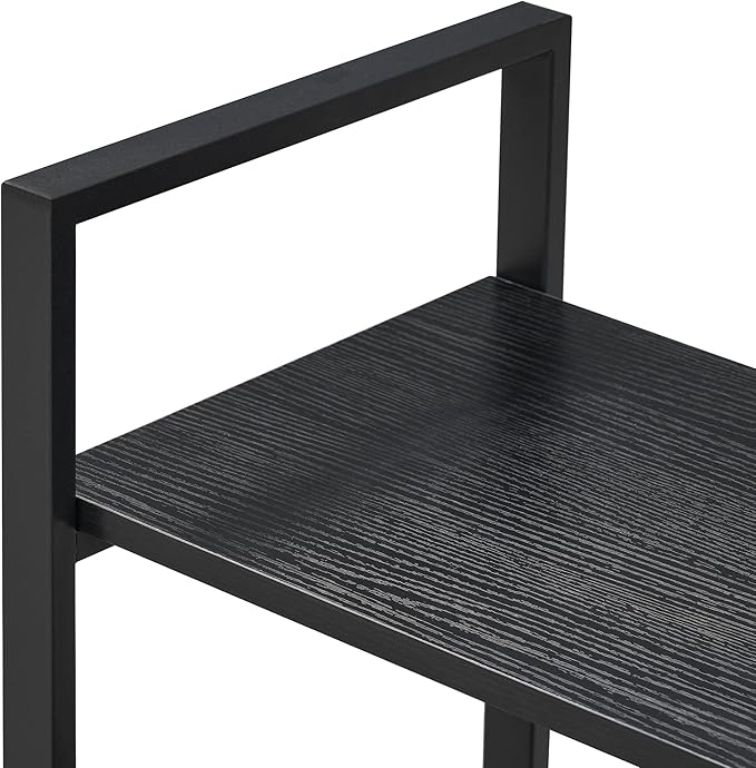 BEWISHOME 2 Tier Small Bookshelf, Black Industrial 2 Shelf Wooden Storage Bookcase with Metal Frame, Mini Shoe Rack with Short Shelves for Hallway, Bedroom, Living Room and Home Office JCJ52B