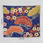 HZOHNAGO Japanese Tapestry Art Abstract Colorful Cherry Blossom Blue Background Pattern Printed Wall Tapestry Painting Wall Hanging for Bedroom Living Room Dorm 60" W x 50" H
