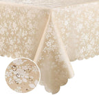 Smiry Rectangle Waterproof Heavy Duty Vinyl Tablecloths, 60 x 120 Inch | Wipeable Washable Floral Embossed Table Cover for Kitchen and Dining Room, Indoor & Outdoor Use, Beige