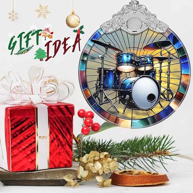 Drum Kit Stained Glass Orament - Christmas Ornament - Christmas Decorations for Tree - Holiday Present ldeas - Gift Exchange