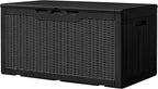 Greesum 100 Gallon Resin Deck Box Large Outdoor Storage, Imitation Rattan Weave Texture for Patio Furniture, Garden Tools, Pool Supplies, Weatherproof and UV Resistant, Lockable, Dark Black