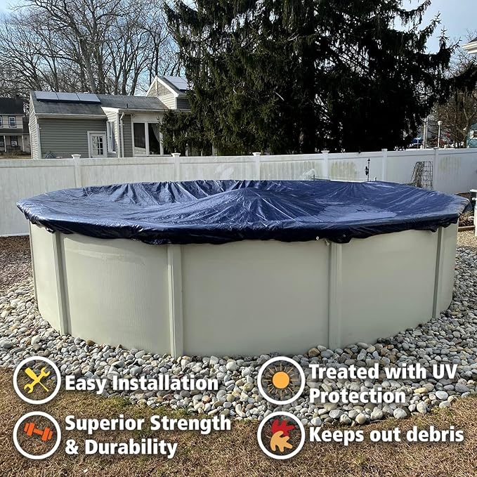 15’ ft. Premium Round Pool Winter Cover for Above Ground Pools – 10-Year Warranty, Cold and UV Resistant, Weatherproof and Durable, Winch & Cable Included
