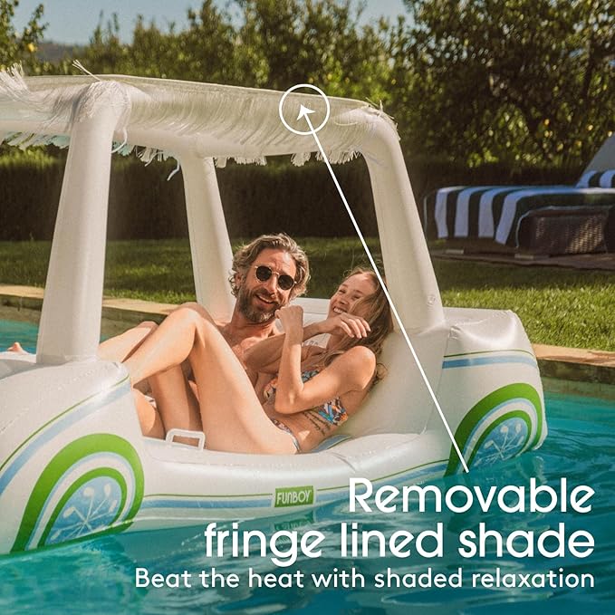 FUNBOY Country Club Golf Cart Pool Float, Two Cup Holders, Removable Fringe Shade, Float for Summer Pool Party and Entertainment