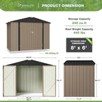 Greesum Outdoor Storage Shed 6 x 8 ft. Utility Tool Shed Metal Storage Garden Shed with Door & Lock for Patio Storage, Brown