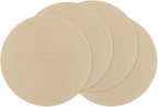 SHACOS 15 inch Round Braided Placemats Set of 4 Cotton Polyester Place Mats Washable Kitchen Dining Table Mats for Dinner Party Table Decor (Light Beige, 4)