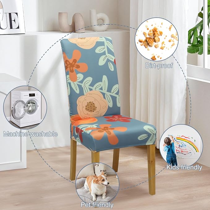 Dining Chair Covers, Stretch Seat Covers, Washable Furniture Protector | 4 Pack, Washable, Stretch Fit, Soft, Non Slip, Dining Chair Covers, Seat Protector, Furniture Cover,Easy Clean