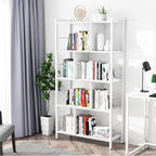 armocity White Bookshelf 5 Tier Tall Industrial Bookcase Wood Metal Frame Standing Book Shelf, Display Bookshelves Storage Organizer for Bedroom Living Room Home Office, White