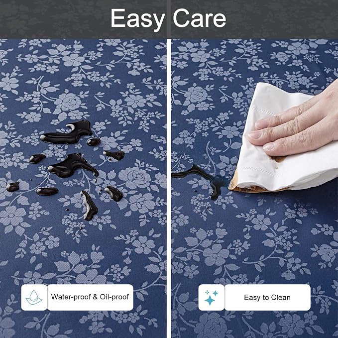 Smiry Rectangle Waterproof Heavy Duty Vinyl Tablecloths, 60 x 102 Inch | Wipeable Washable Floral Embossed Table Cover for Kitchen and Dining Room, Indoor & Outdoor Use, Navy Blue