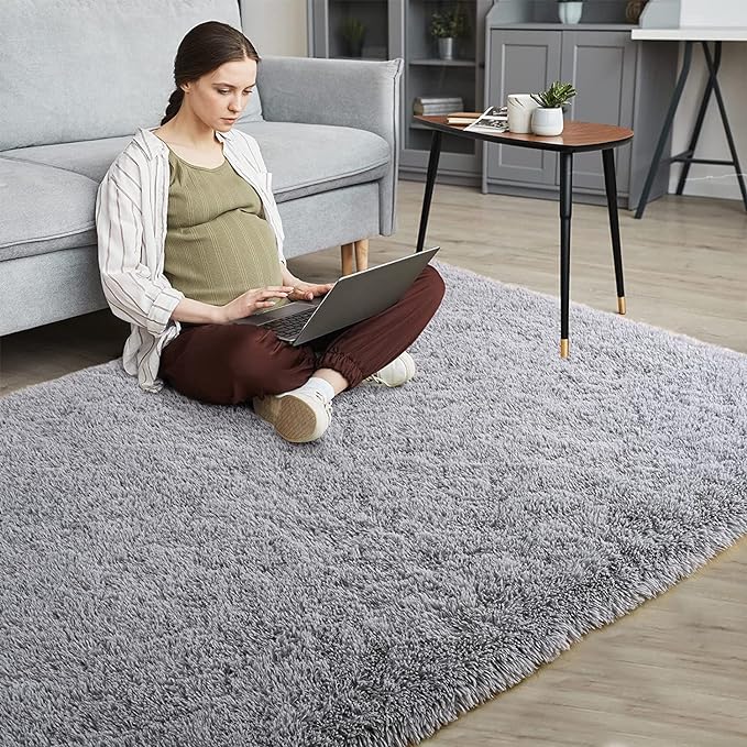 YOBATH Fluffy Shag Area Rugs 5x7 for Bedroom Living Room, Soft Plush Fuzzy Shaggy Carpet Rugs for Girls Boys Kids Indoor Floor Nursery Home Decor, Grey
