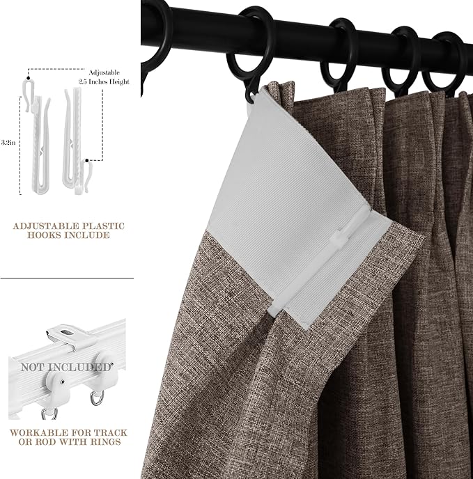 Light Coffee Pinch Pleat 100% Blackout Drapes Linen Blend, Room Divider, Room Darkening, Energy Saving, Furniture Protecting, Light Blocking Extra Wide Privacy Curtains, 240Wx84L, 1 PC