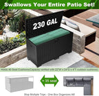 230 Gallon Outdoor Storage Box Waterproof, Extra Large Plastic Outside Deck Box Weatherproof, Resin Patio Storage Bin with Lock and Lids for Cushion, Black