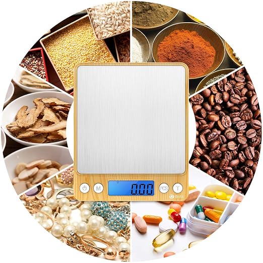 AMIR Digital Kitchen Scale, 500g Mini Pocket Jewelry Scale, Cooking Digital Food Scale with Back-Lit LCD Display, 2 Trays, 6 Units (Battery Included)