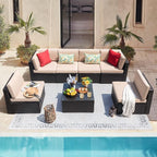 ClawsCover 14Pack Outdoor Patio Seat and Back Cushions Replacement Covers Fit for 7Pieces 6-Seater Wicker Rattan Sectional Couch Chair Furniture Set,Light Khaki-Include Cover Only (Small)