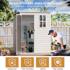 Outdoor Resin Storage Shed with Floor Included 5x3 FT, Waterproof Outside Sheds with Window Lockable Door, Plastic Sheds for Backyard Garden Patio Lawn Tools, Gray