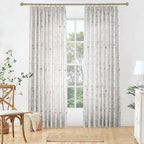 Pinch Pleated Floral Linen Curtains, 52 Inch Wide by 88 Inch Long Printed Curtains for Privacy Light Filtering, Suitable for Living Rooms and Sunrooms.2 Panels