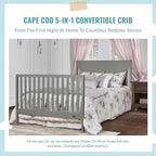Cape Cod 5-in-1 Convertible Crib in Storm Grey, Greenguard Gold Certified, 55x30x44.5 Inch (Pack of 1)