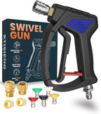 Short Pressure Washer Gun with 360° Swivel, High Pressure Stubby Power Washer Gun Kit with 5 Nozzle Tips, M22-14mm & 15mm Adapters, 3/8" QC for Car Wash Detailing & Cleaning (Black)