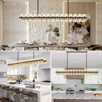 Crystal Black Rectangular Chandelier Light Fixture,54 in Dining Room Chandeliers Over Table,Modern Chandeliers For Living Room,Arcachon Chandelier,Kitchen Island Chandeliers Includes 60xG4 Bulbs