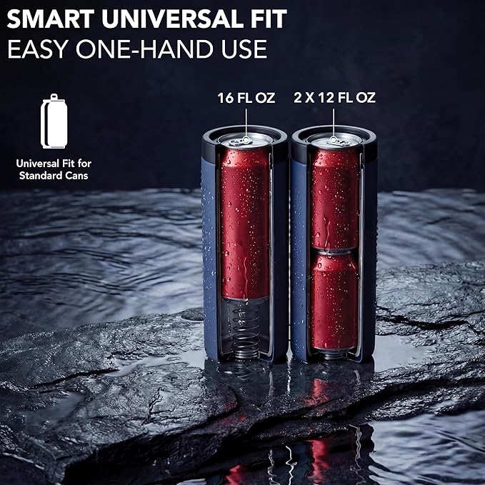 Stack'Em Patented Double Can Cooler Insulator - Holds Two 12 oz Cans - Stainless Steel Stackable Thermocooler - Reusable Drink Holder for Beer, Seltzer, Soda, Energy Drinks Red