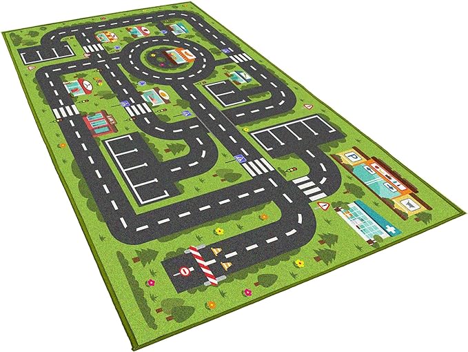 Car Rug Play Mat, Road Rug Carpet for Kids, City Life Educational Road Traffic Carpet for Ages 3-12 Years Old(80×160cm/32×63inch)
