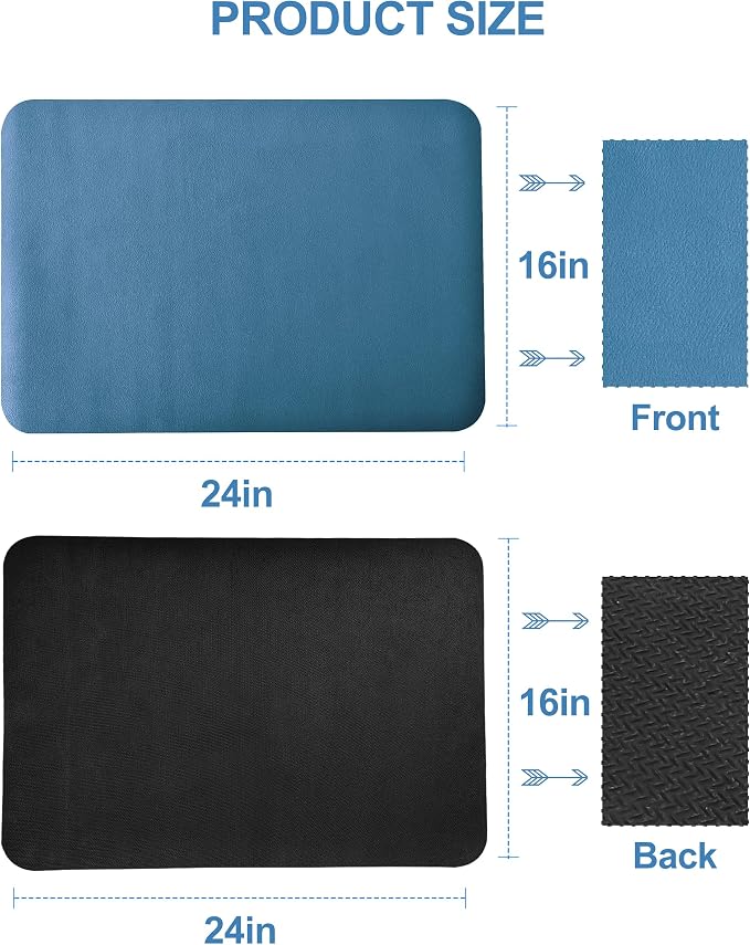 Dish Drying Mat for Kitchen Counter, 16"x24" Pad with Rubber Backed (Blue) | Hide Stain Anti Absorbent for Kitchen Counter, Non-slip Drying Mat for Coffee Machine Dish Rack